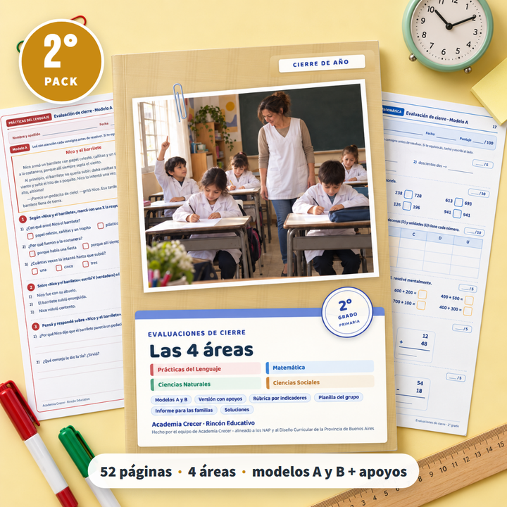 Pack de evaluaciones · 2° grado | Las 4 áreas · portada