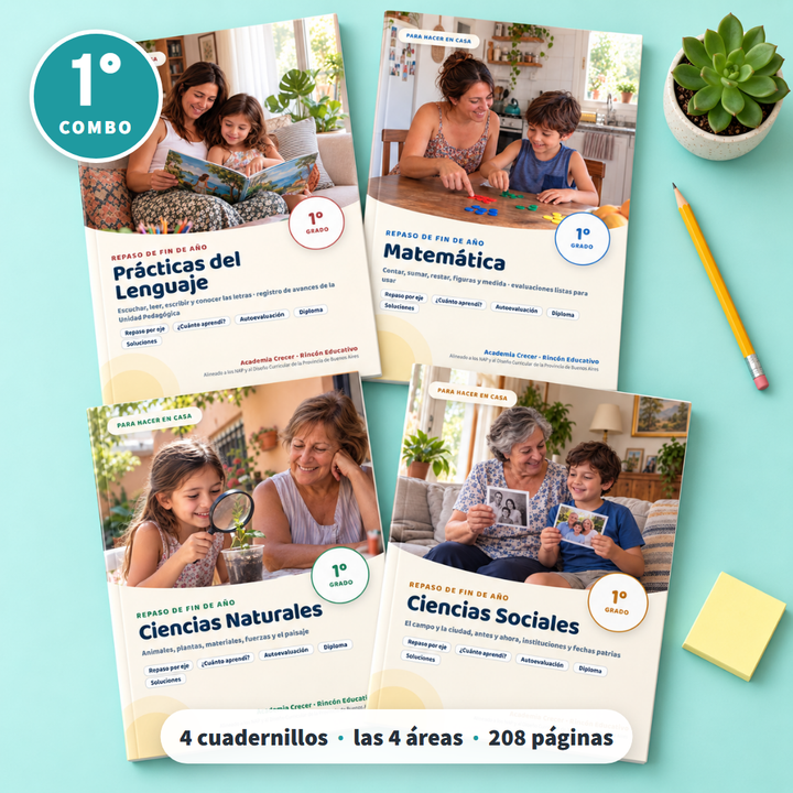 Repaso de las 4 áreas · 1° grado | Combo Familias · portada