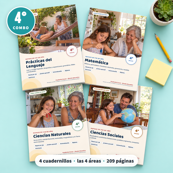 Repaso de las 4 áreas · 4° grado | Combo Familias · portada